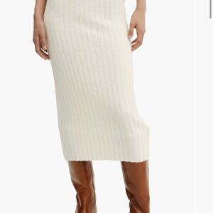 NWT Mango Ivory Ribbed Midi Sweater Skirt XS | Wool Blend Quiet Luxury